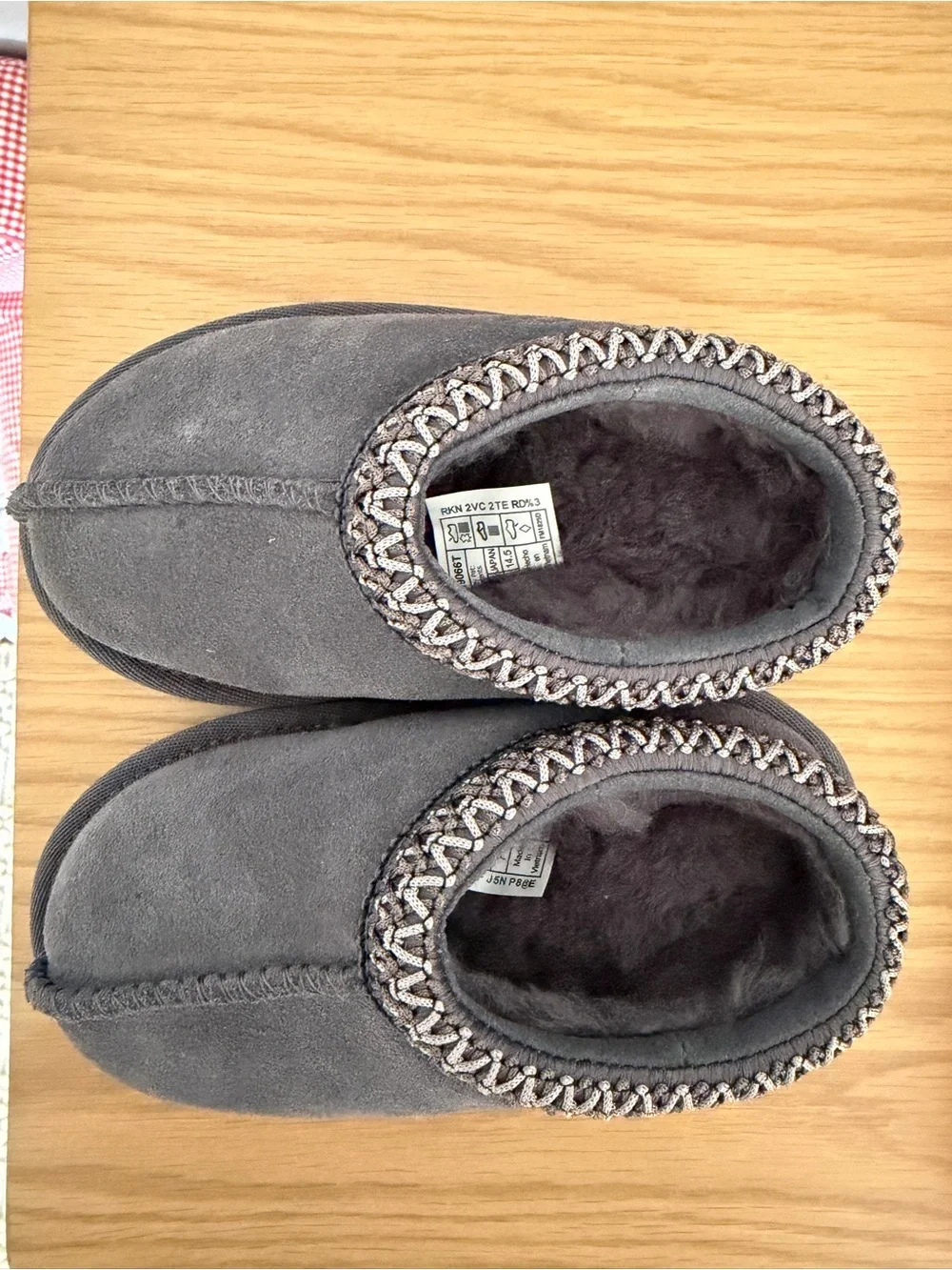 UGG Charcoal Grey Kids Cozy Slip-On Suede Slippers